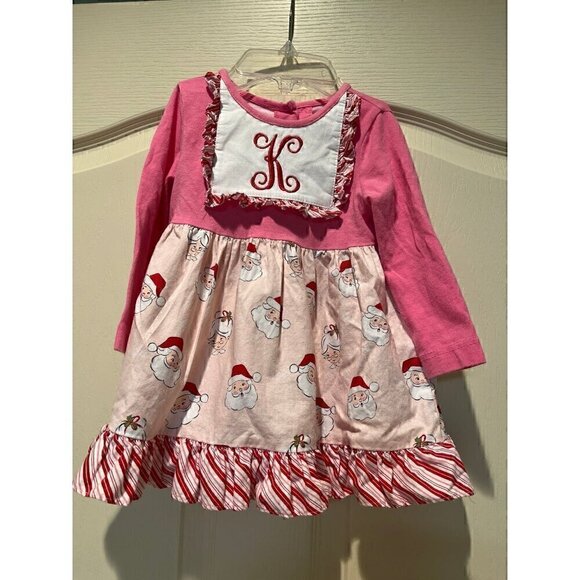 Boutique Other - Christmas Dress RicRac & Ruffles Mongram "K" 2T